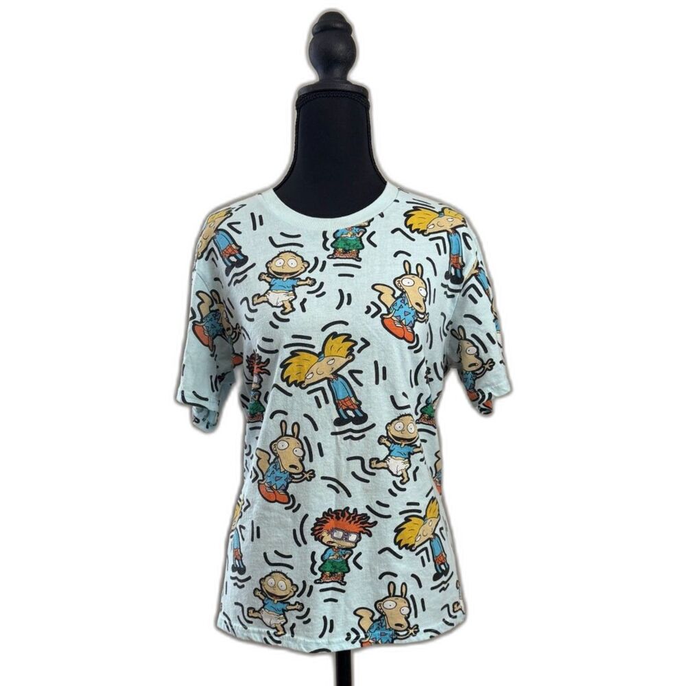 Men's Women's Unisex Small Blue Nickelodeon 90s Cartoons Rugrats Hey Arnold Tee
